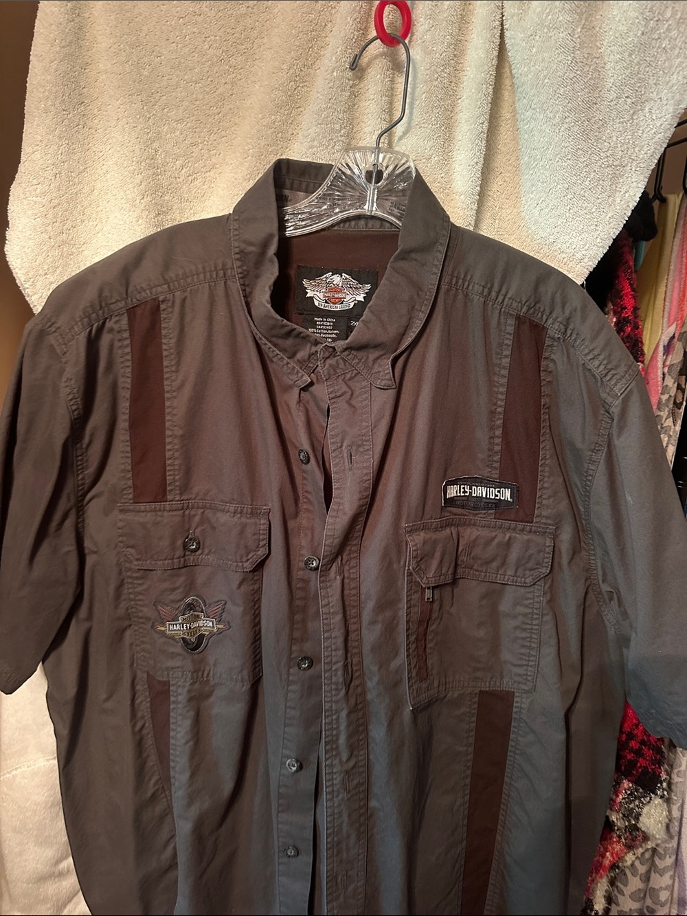 Harley-Davidson Gray Short Sleeve Shirt Jacket with Brown Accents - Picture 5 of 7